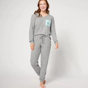 MUK LUKS Waffle & Ribbed Knit Decal Lounge Set Gray XL